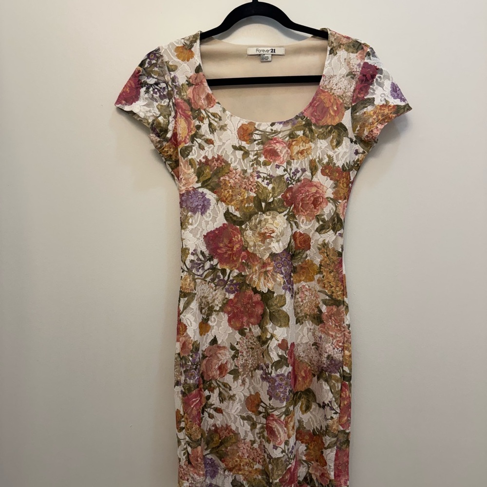 Forever 21 Floral Print Lace Mini Dress